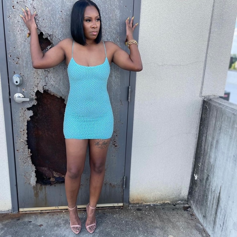 Oh Polly Blue embellished mini dress